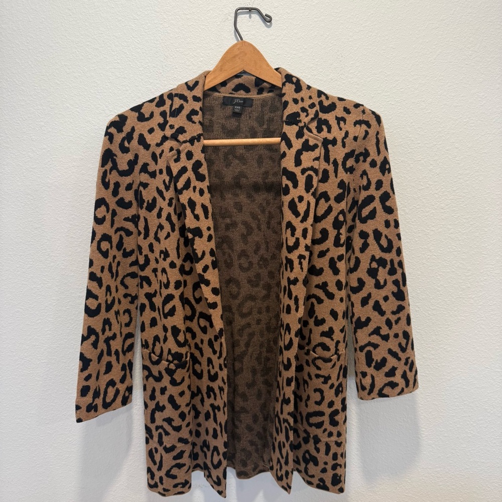 J.Crew Leopard Print Faux Blazer Collar Cardigan XXS